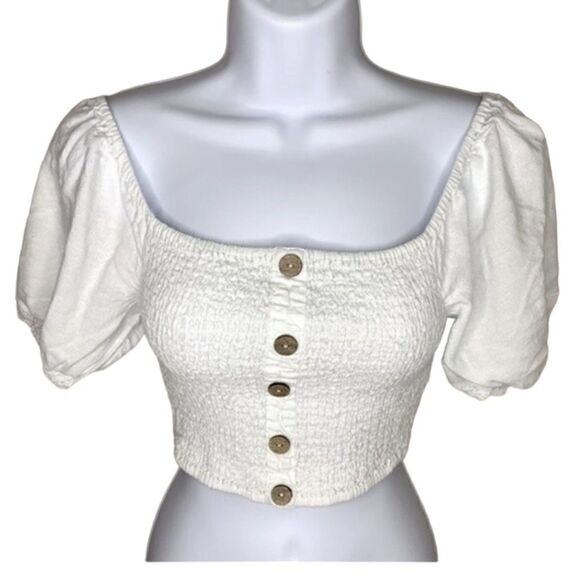 Papaya puff sleeve crop top - Picture 1 of 7